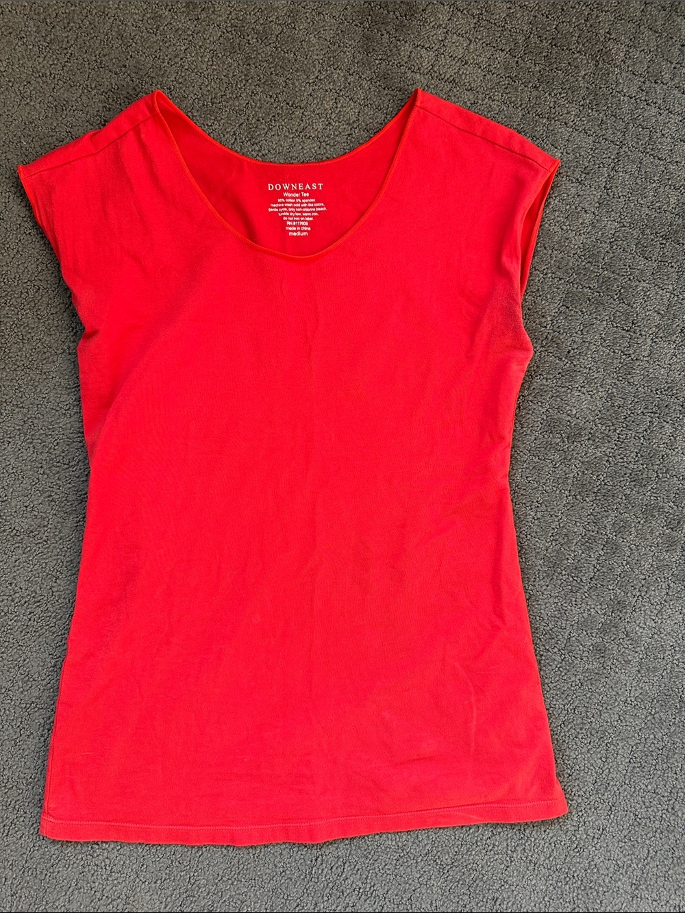 DownEast Bright Red Scoop Neck Cap Sleeve Tee